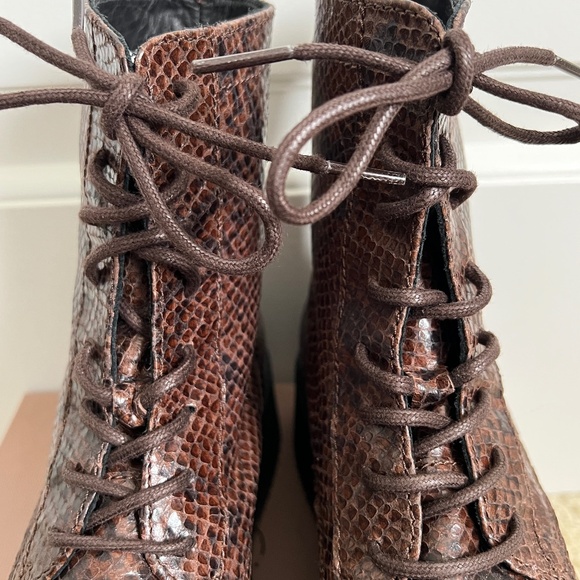 Rachel Comey Halt Brown Snake Print Embossed Leather Lace Up Combat Ankle Boots - Picture 3 of 14